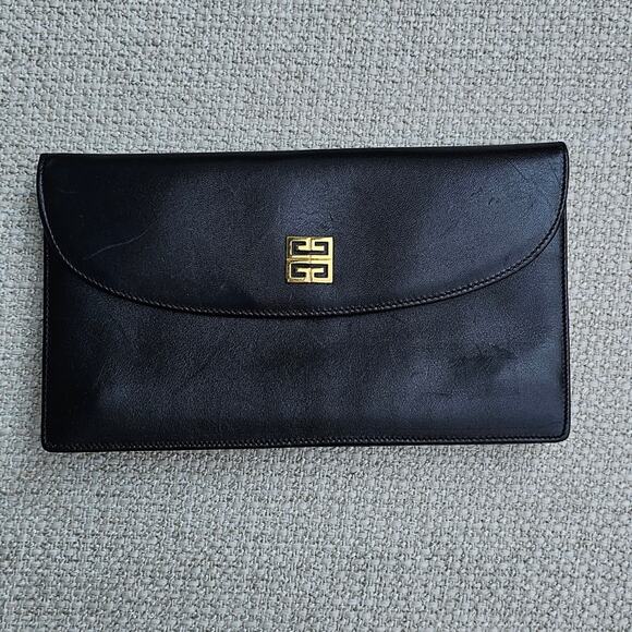 Vintage Givenchy Luxury Black Leather Bifold Wall Gv3 Collection - Picture 2 of 14